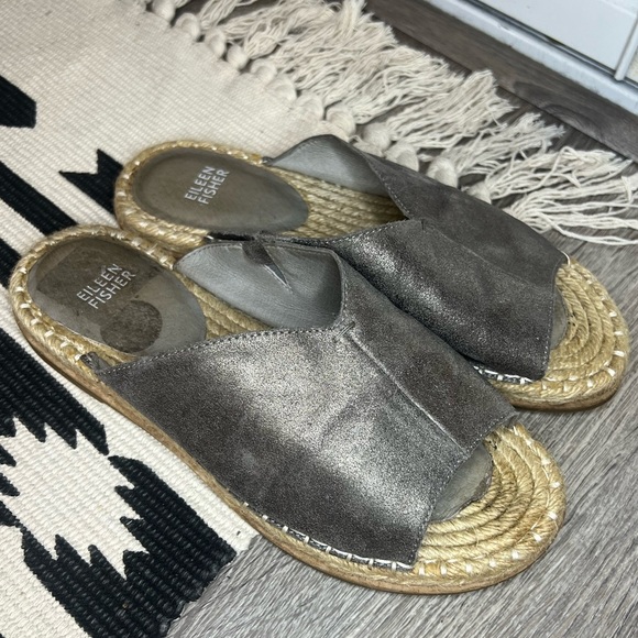 Eileen Fisher Milly Metallic Suede Espadrille Sandal Size 8.5 - Picture 2 of 7